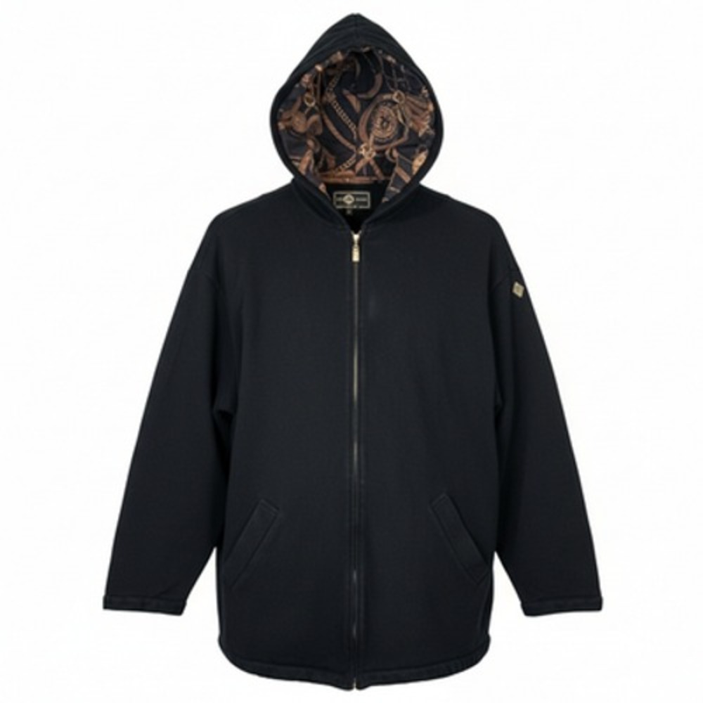 St John Sport Jacket Womens‎ Medium Black Silk Lined Hood Zip Pockets Made USA